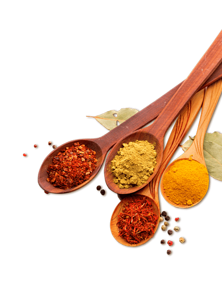 Cucharas de madera con diferentes variedades de especias